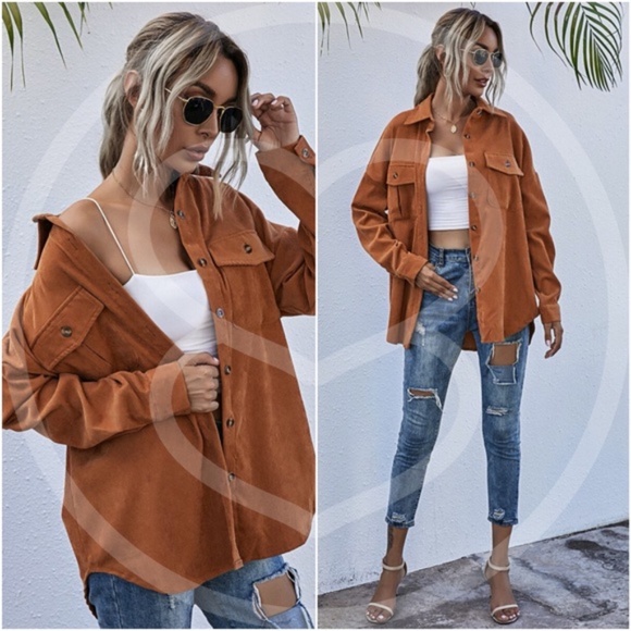 dusty blue Corduroy button down light fall jacket - Picture 7 of 9